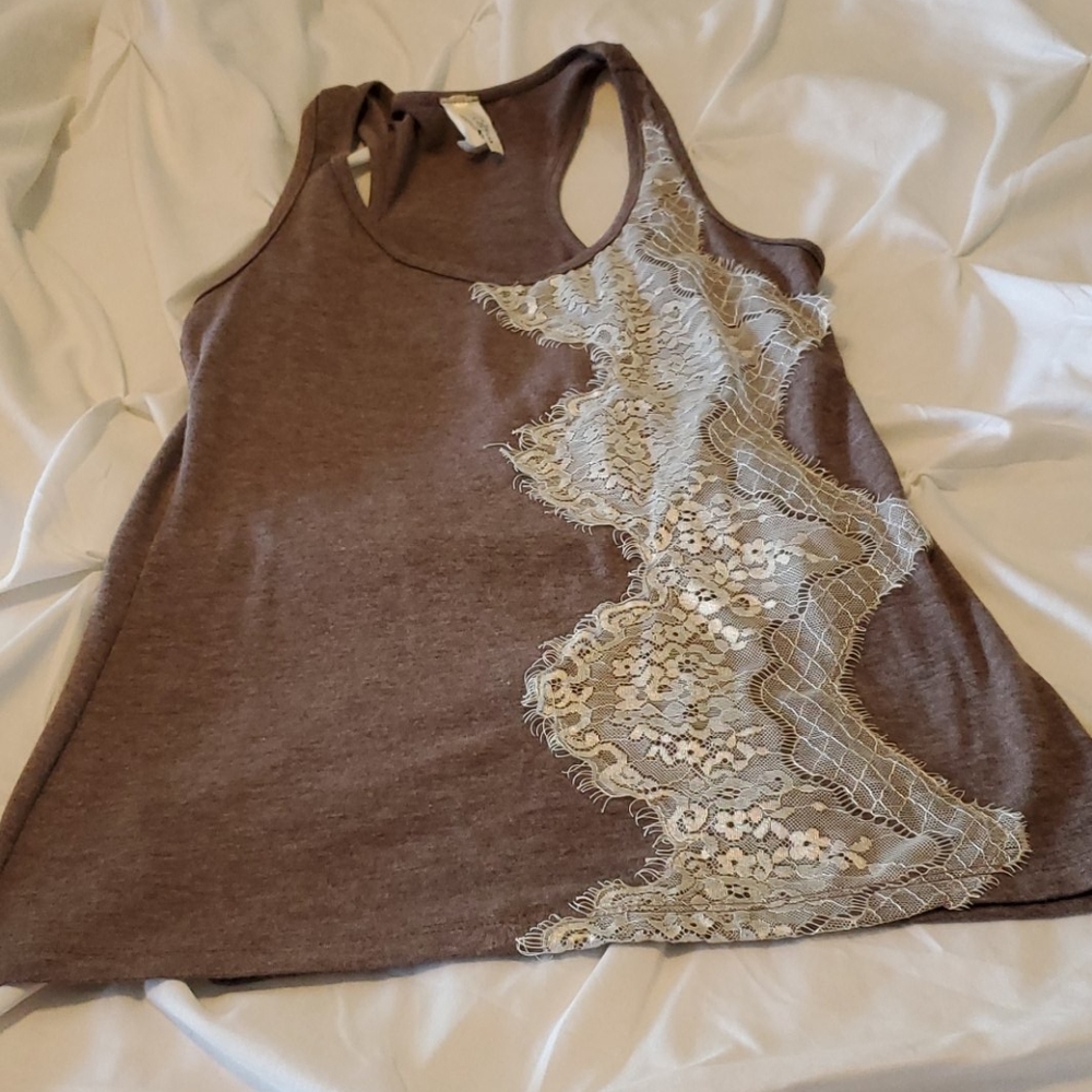 Gaby Brown Lace Tank Small